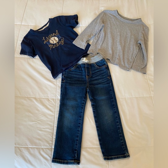 3t outfit. Cat & Jack jeans, Jumping Beans baseball shirt, Circo gray shirt - Picture 1 of 10